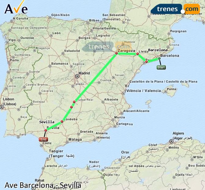 ¿Cuánto tarda en AVE de Sevilla a Barcelona