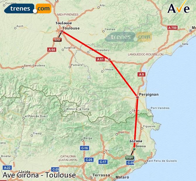 Alta Velocidade Girona (Gerona) Toulouse Matabiau (Tolosa)