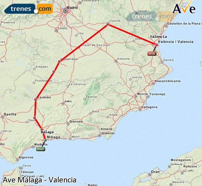 ¿Cuánto se tarda de Málaga a Valencia en el AVE