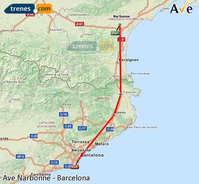 Highspeed Narbonne (Narbona) Barcelona