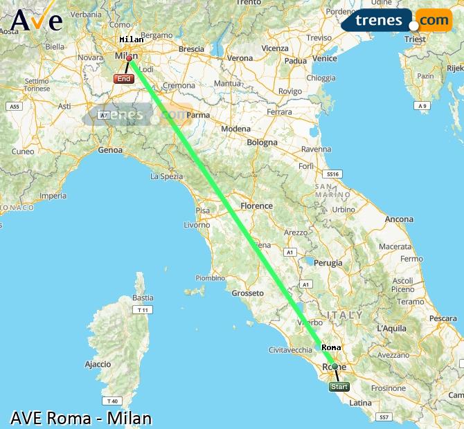 Ampliar mapa AVE Roma Milan