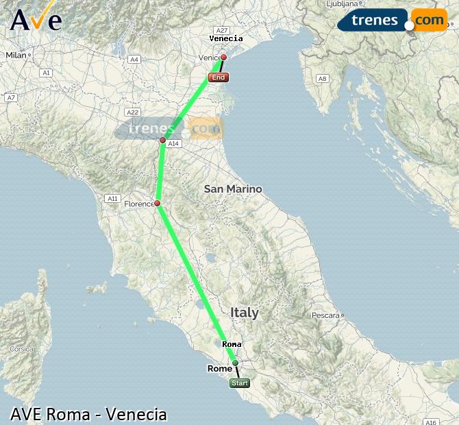 Ampliar mapa AVE Roma Venecia