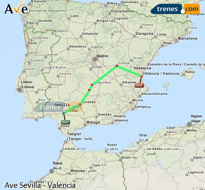 Ampliar mapa AVE Sevilla Valencia