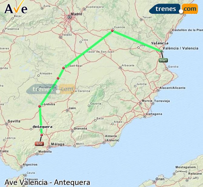 Ampliar mapa AVE Valencia Antequera