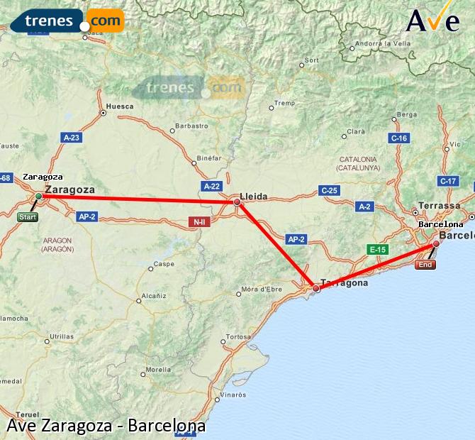 Ampliar mapa AVE Zaragoza Barcelona