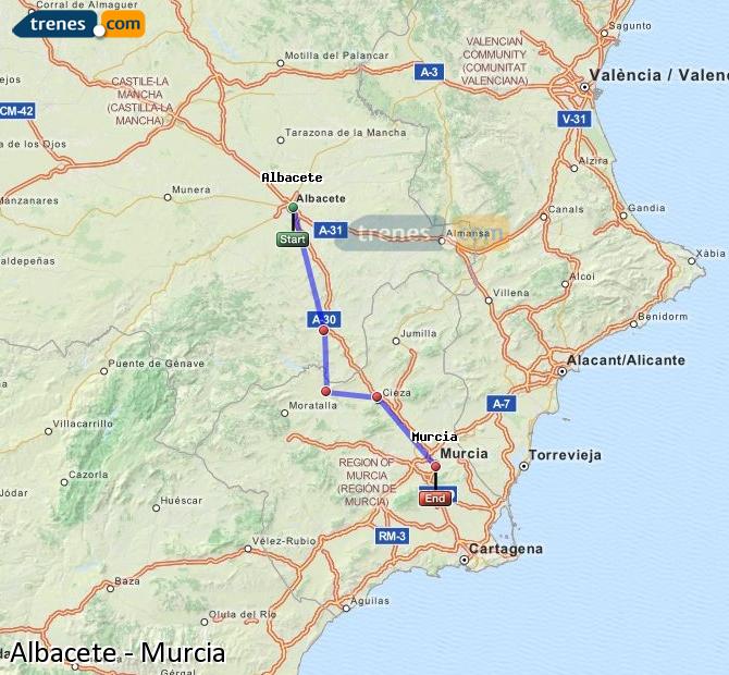 Ampliar mapa Trenes Albacete Murcia