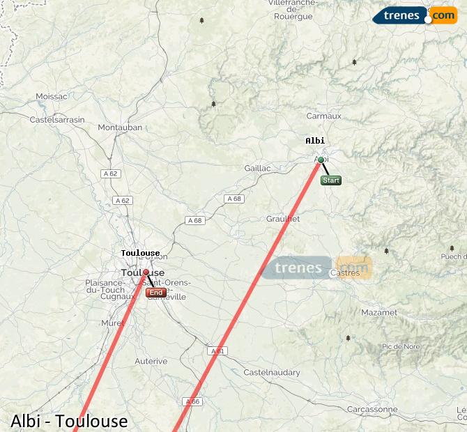 Enlarge map Trains Albi to Toulouse