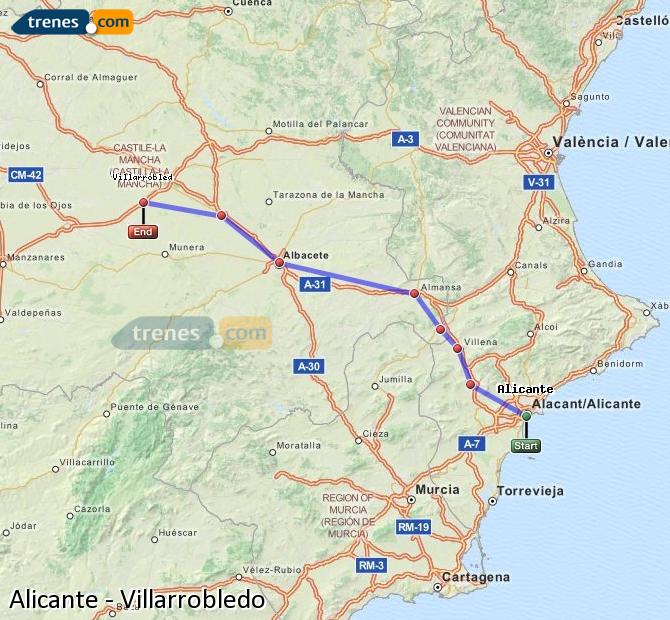 Ampliar mapa Trenes Alicante Villarrobledo