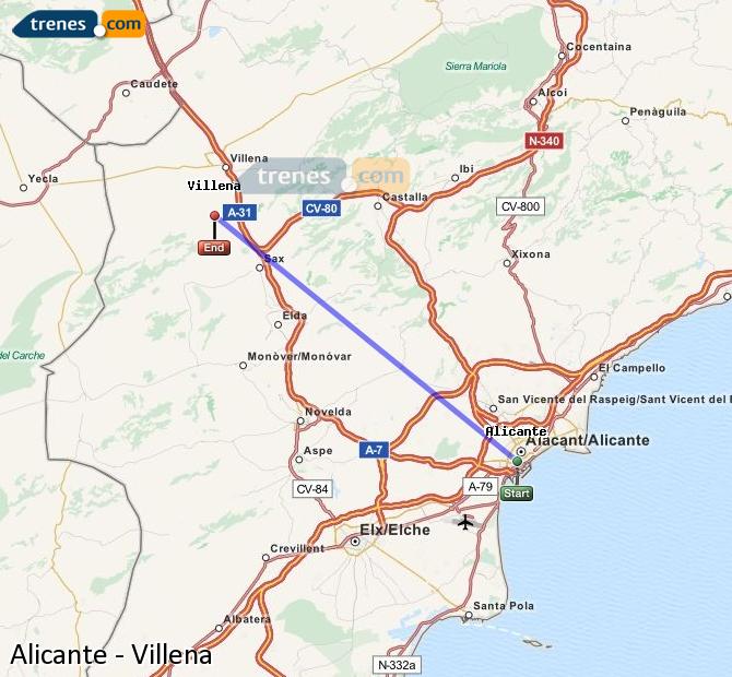 Ampliar mapa Trenes Alicante Villena