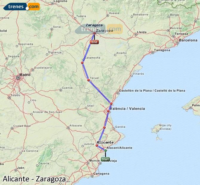 Ampliar mapa Trenes Alicante Zaragoza