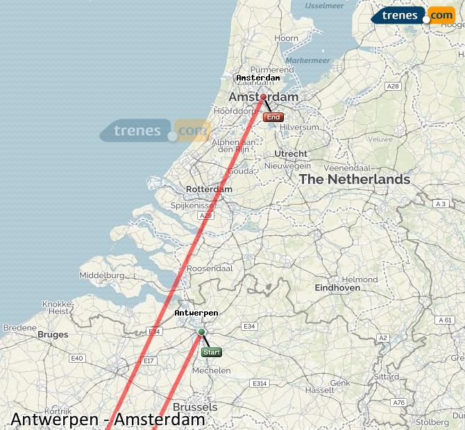 Ampliar mapa Trenes Antwerpen Amsterdam