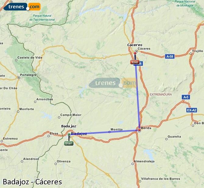 Ampliar mapa Trenes Badajoz Cáceres