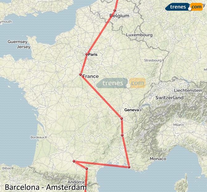 Ampliar mapa Trenes Barcelona Amsterdam