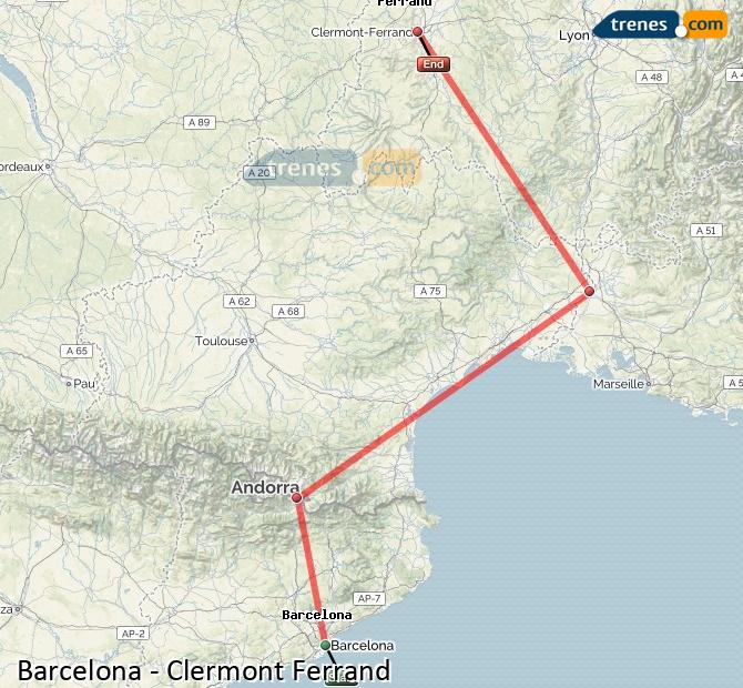 Ampliar mapa Trenes Barcelona Clermont Ferrand