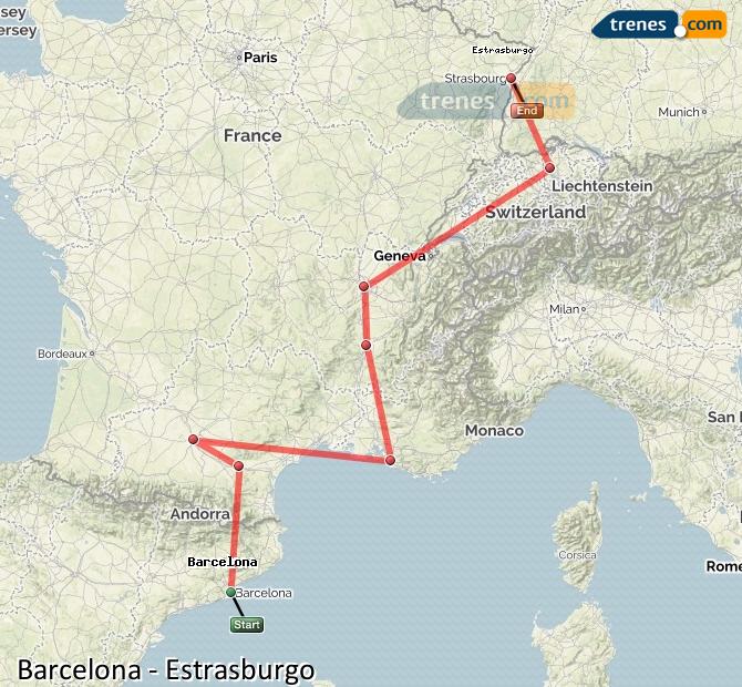 Ampliar mapa Trenes Barcelona Estrasburgo