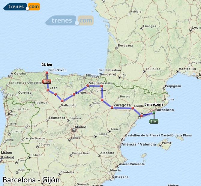 Ampliar mapa Trenes Barcelona Gijón