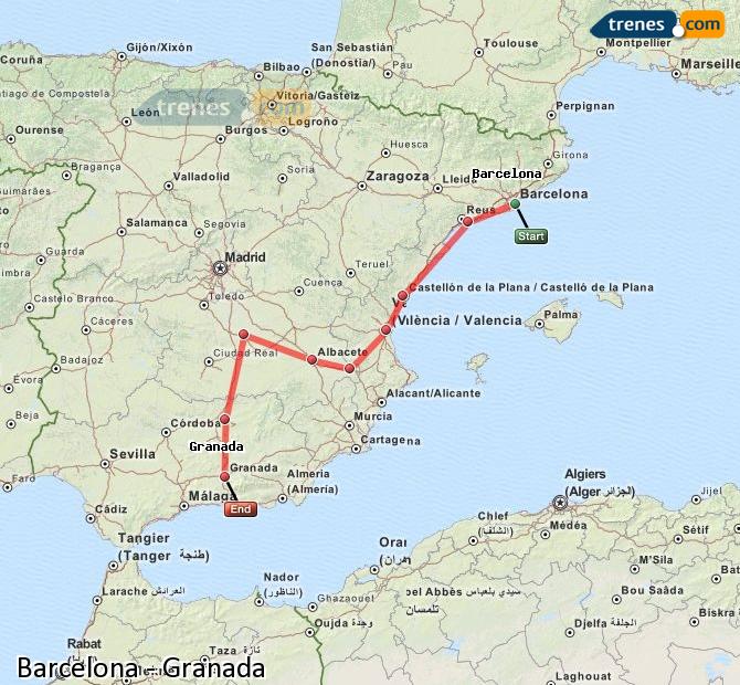 Enlarge map Trains Barcelona to Granada