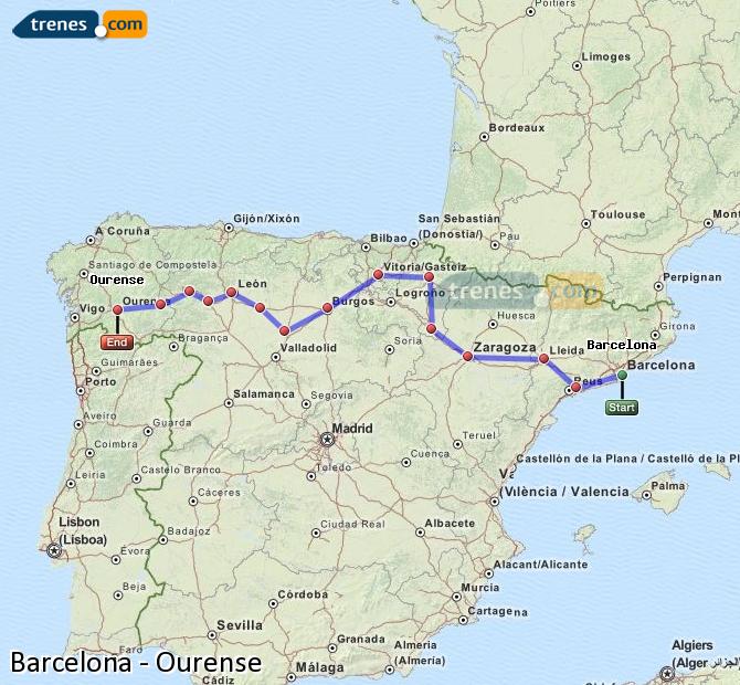 Ampliar mapa Trenes Barcelona Ourense