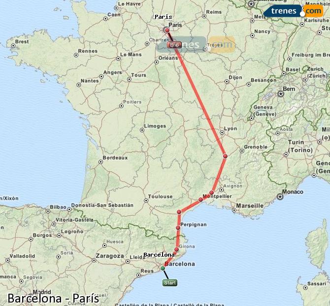 Enlarge map Trains Barcelona to Paris