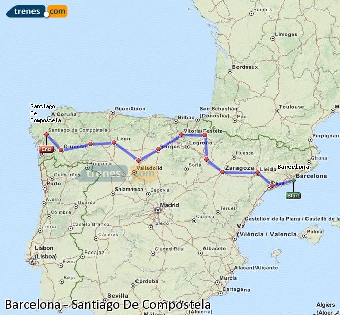Ampliar mapa Trenes Barcelona Santiago De Compostela