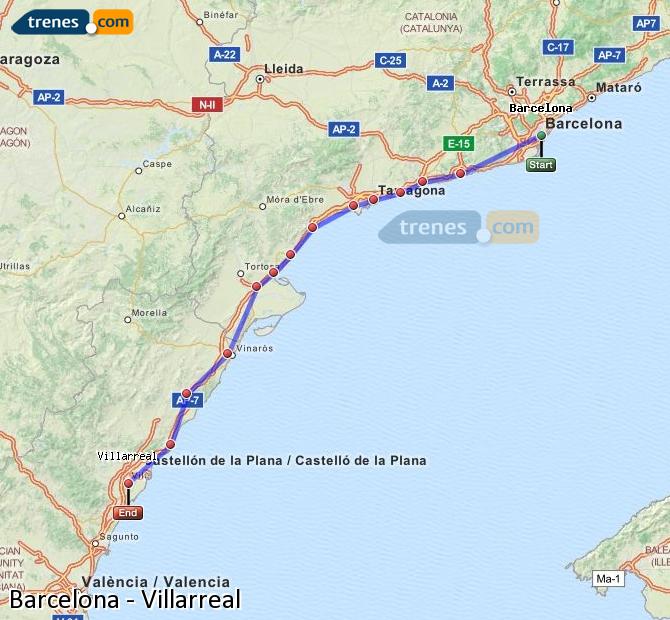 Ampliar mapa Trenes Barcelona Villarreal
