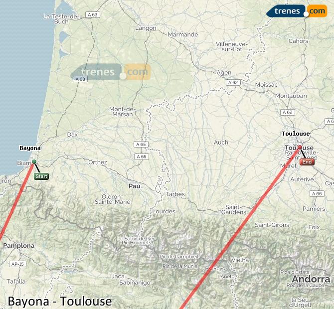 Ampliar mapa Trenes Bayona Toulouse