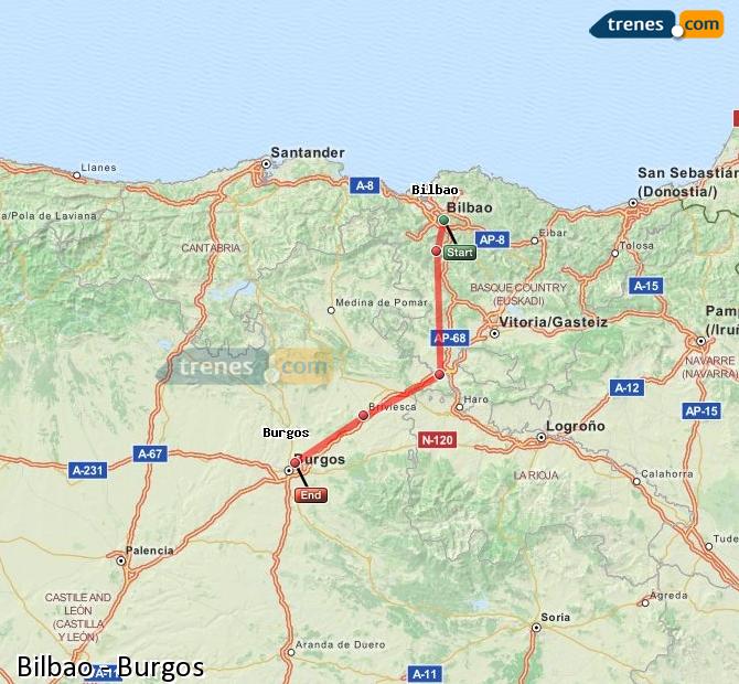 Enlarge map Trains Bilbao to Burgos