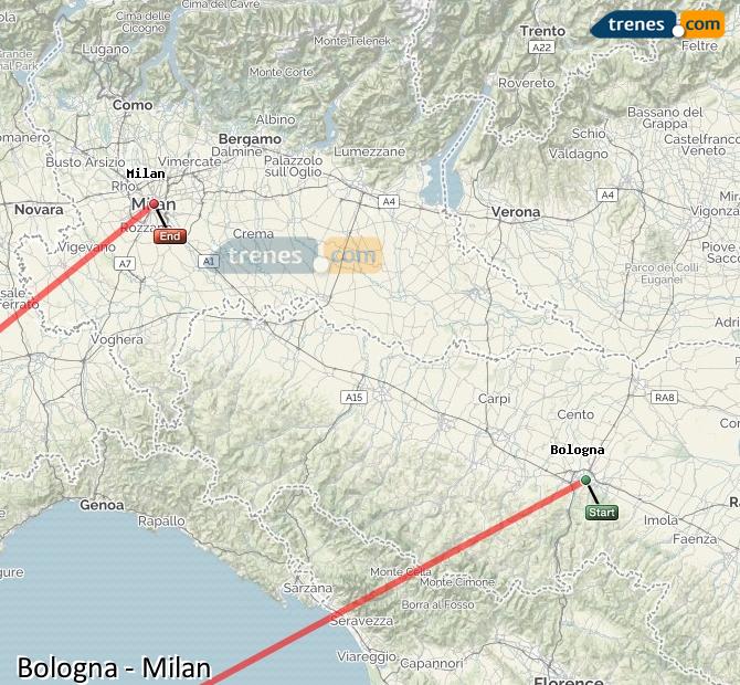 Ampliar mapa Trenes Bologna Milan