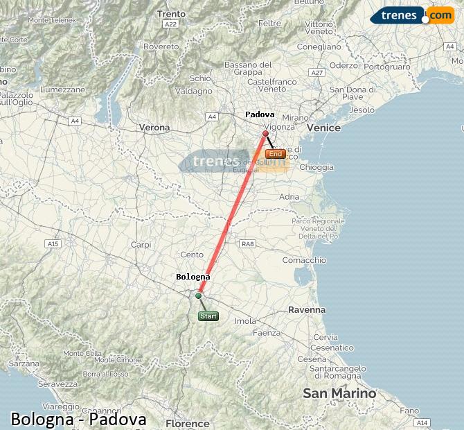 Ingrandisci la mappa Treni Bologna Padova