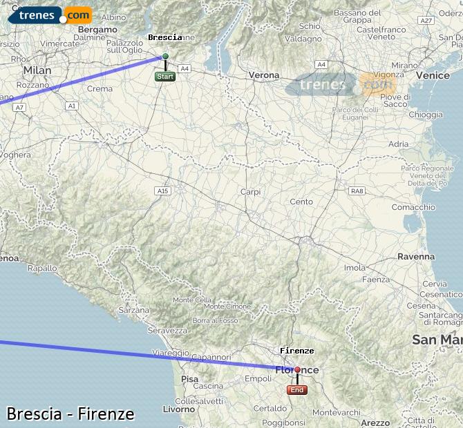 Ingrandisci la mappa Treni Brescia Firenze
