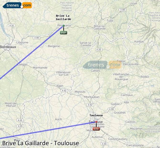Agrandir la carte Trains Brive-la-Gaillarde Toulouse