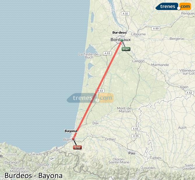 Agrandir la carte Trains Bordeaux Bayonne