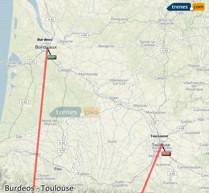 Agrandir la carte Trains Bordeaux Toulouse