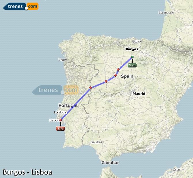 Ampliar mapa Trenes Burgos Lisboa