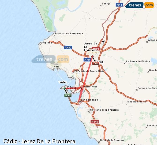 Agrandir la carte Trains Cádiz Jerez De La Frontera