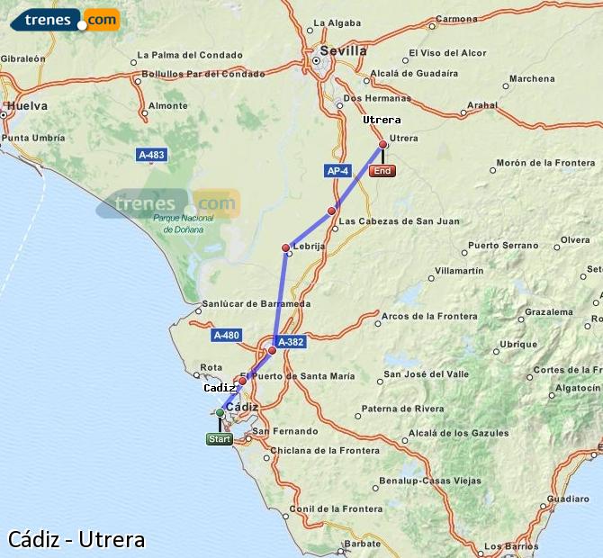 Ampliar mapa Trenes Cádiz Utrera