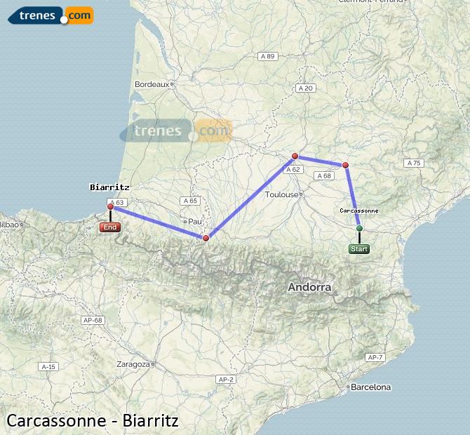 Train Carcassonne (Carcasona) Biarritz (Biarriz)