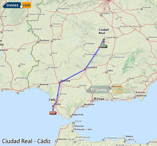 Ampliar mapa Trenes Ciudad Real Cádiz