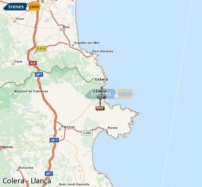 Ampliar mapa Trenes Colera Llançà