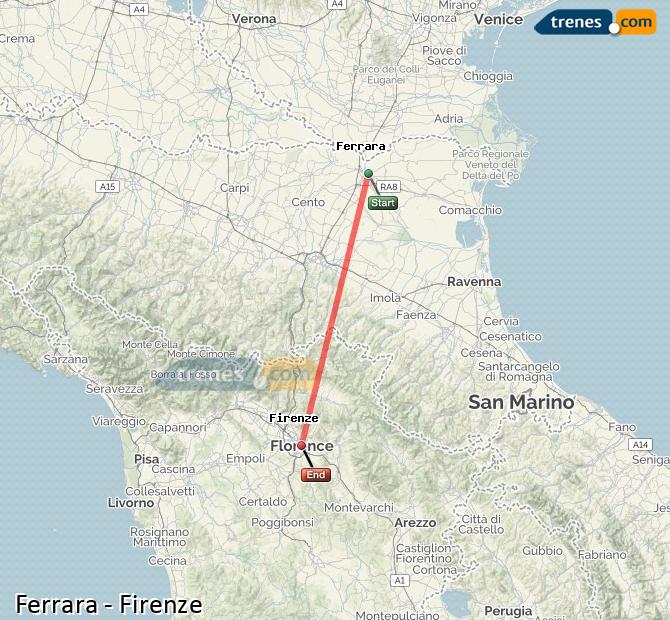 Ingrandisci la mappa Treni Ferrara Firenze