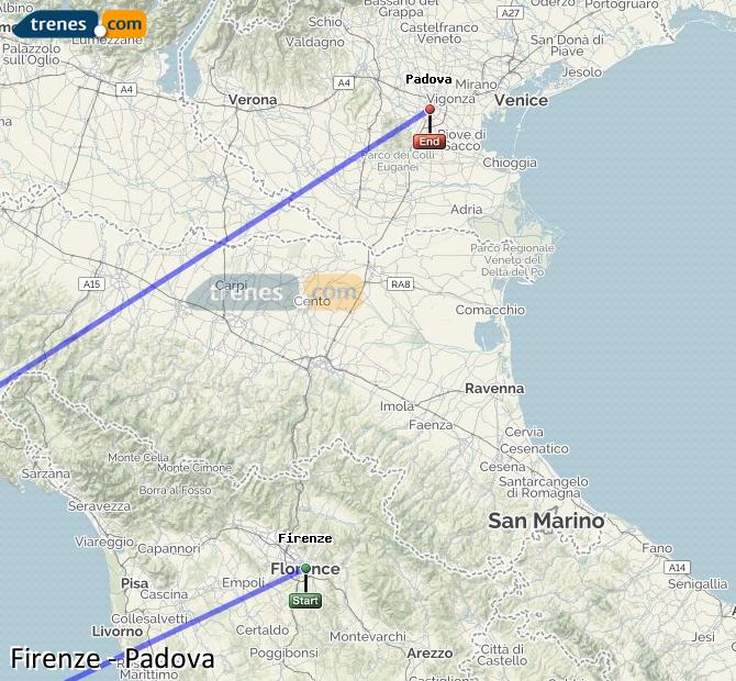 Ingrandisci la mappa Treni Firenze Padova