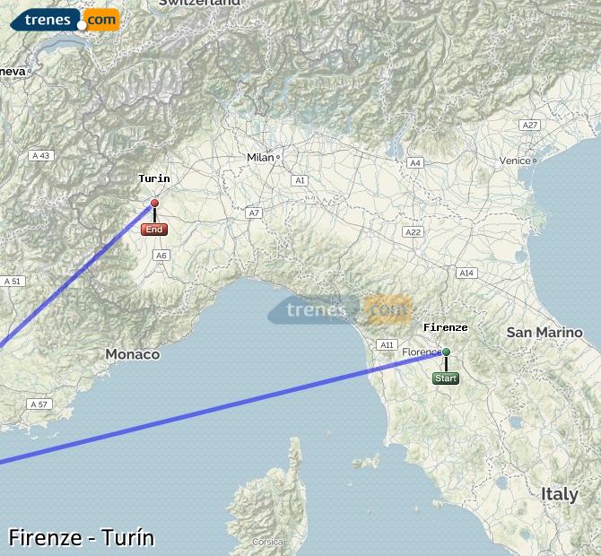 Ingrandisci la mappa Treni Firenze Torino