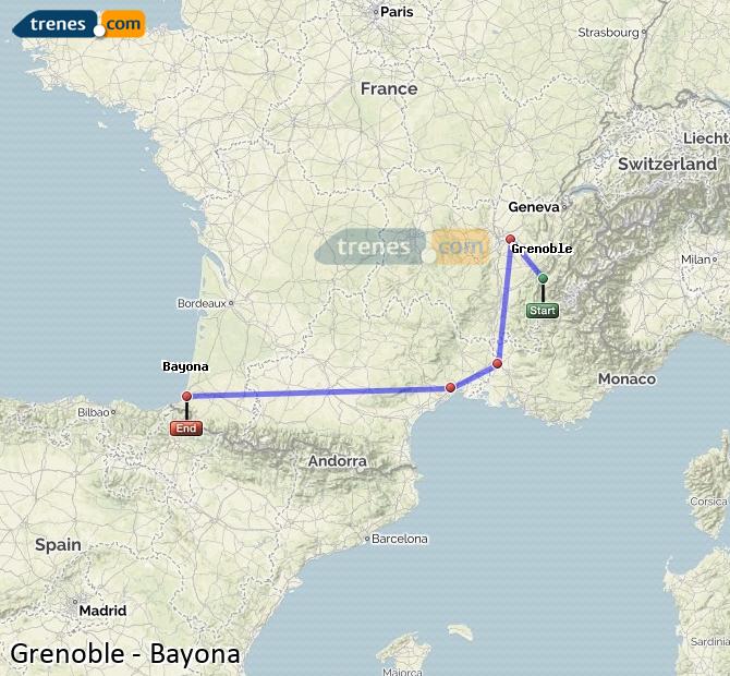 Agrandir la carte Trains Grenoble Bayonne