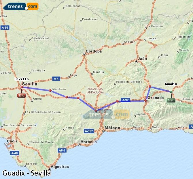 Ampliar mapa Trenes Guadix Sevilla