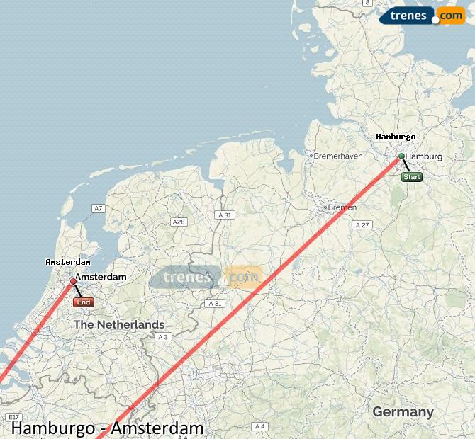 Ampliar mapa Trenes Hamburgo Amsterdam