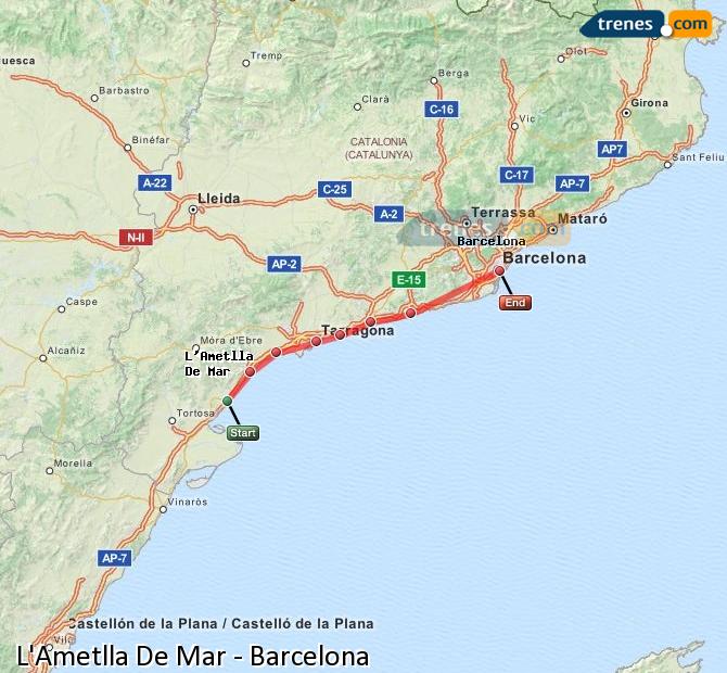 Tren L'Ametlla de Mar Barcelona