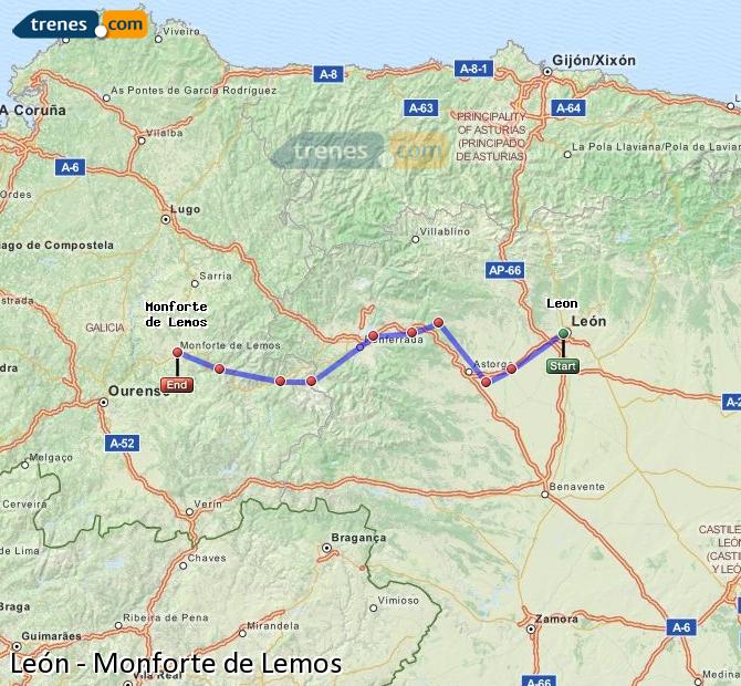 Ampliar mapa Trenes León Monforte de Lemos