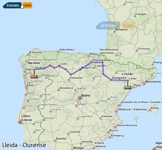 Tren Lleida (Lérida) Ourense (Orense)