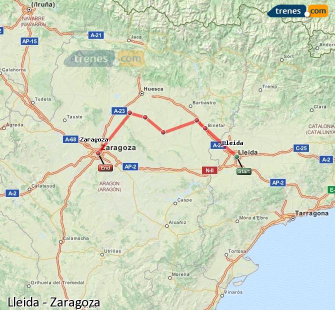 Ampliar mapa Trenes Lleida Zaragoza