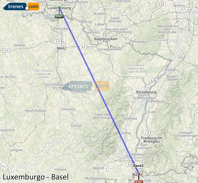 Train Luxembourg (Luxemburgo) to Basel SBB (Basilea)